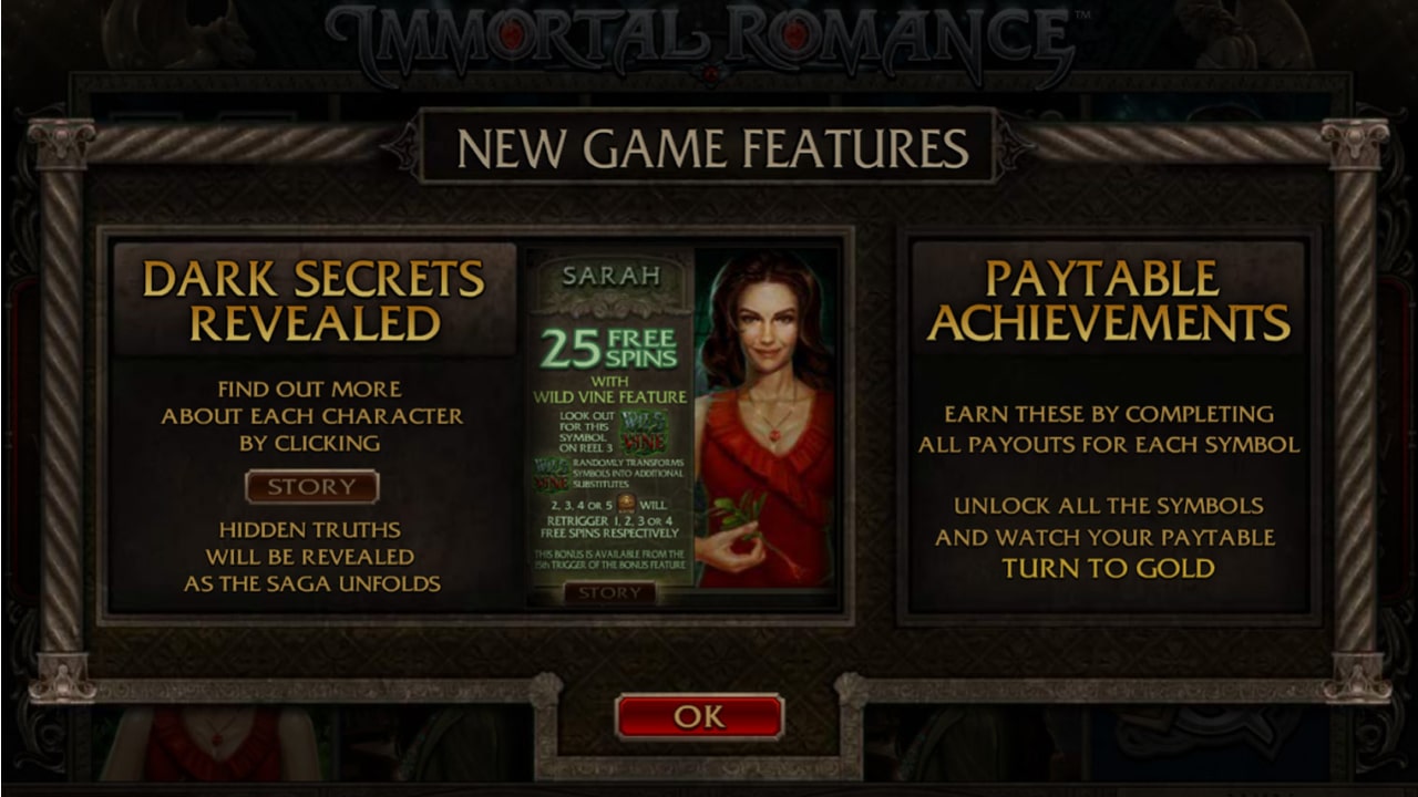 Immortal Romance slot game features